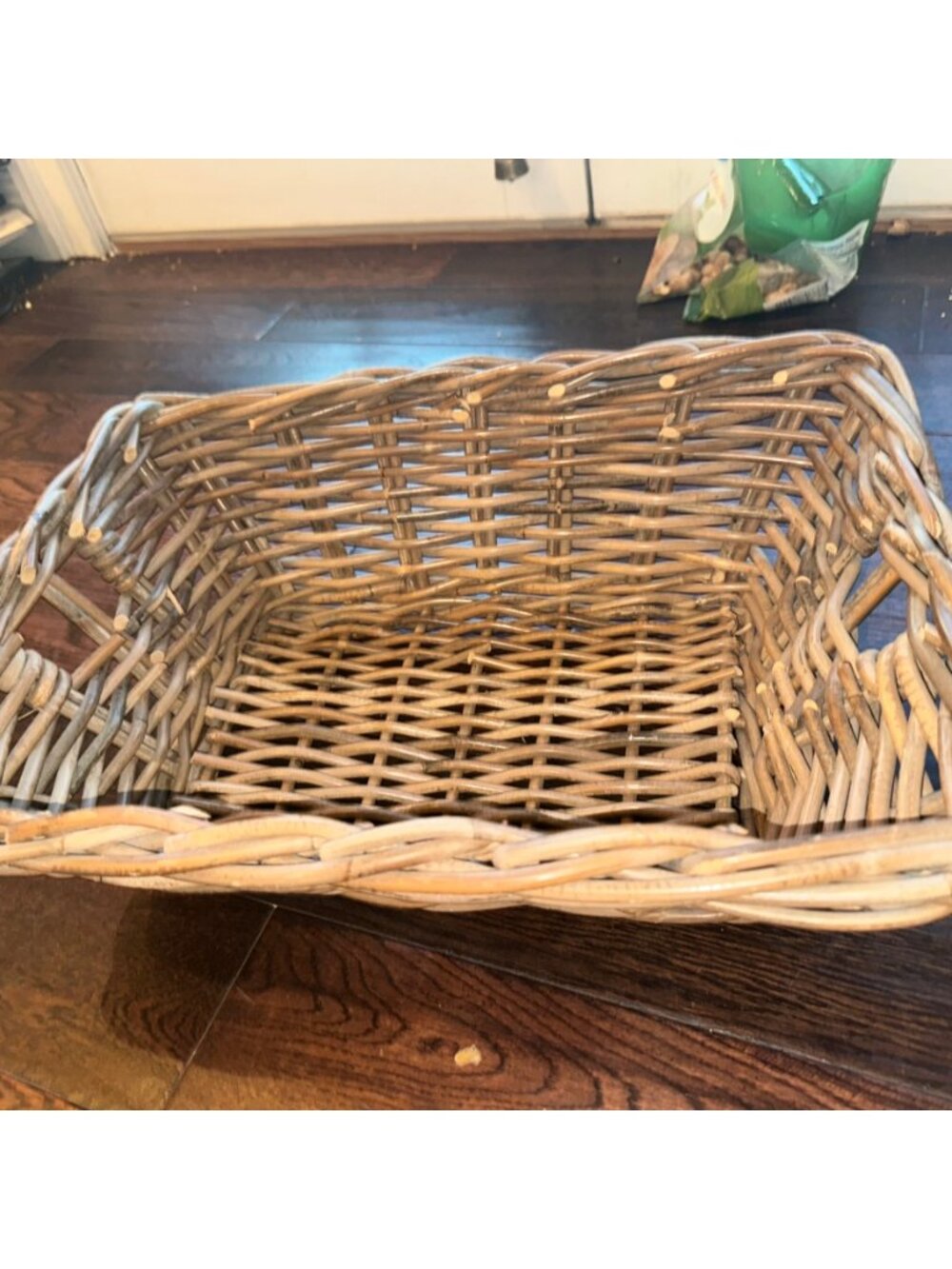 Natural Woven Rattan Wicker Storage Basket Rectangular Bin with Handle